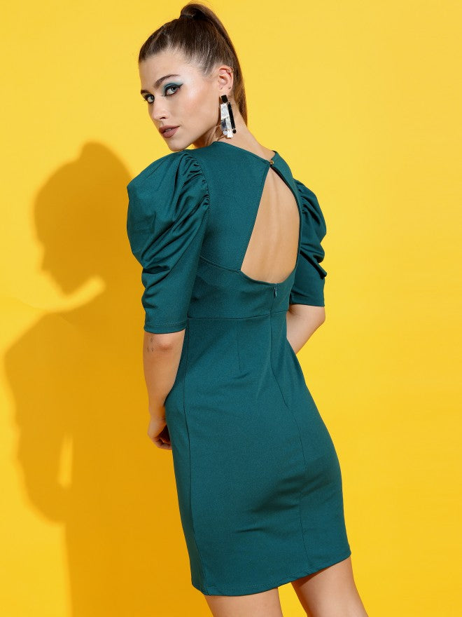 Tokyo Talkies Women Blue Solid Straight A-Line Dress - Blue - Image 3