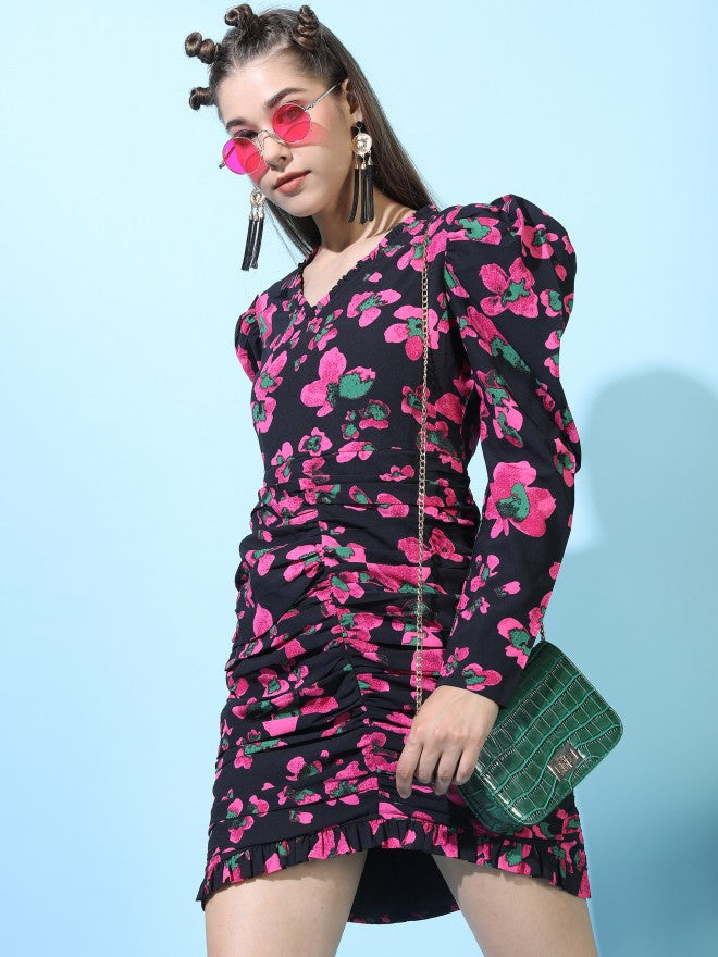 Women Black Printed Straight Bodycon Dress - Black - Image 5