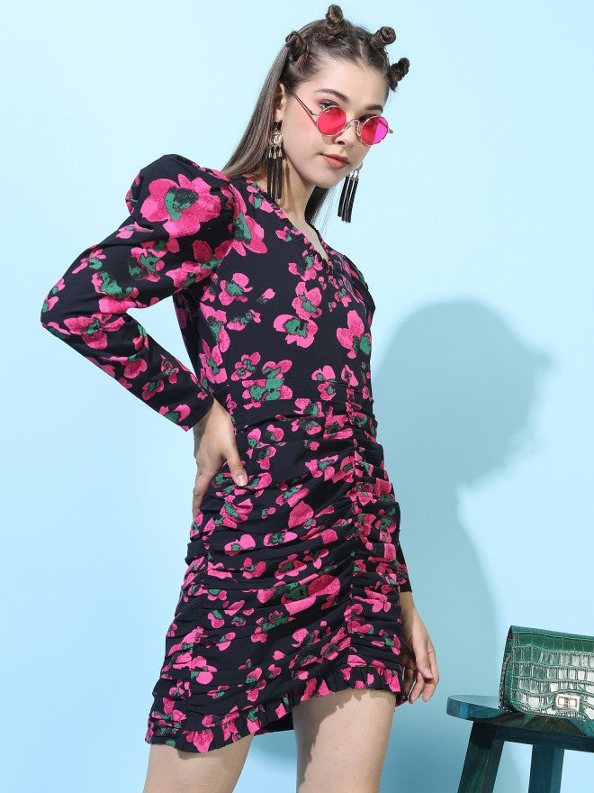 Women Black Printed Straight Bodycon Dress - Black - Image 6