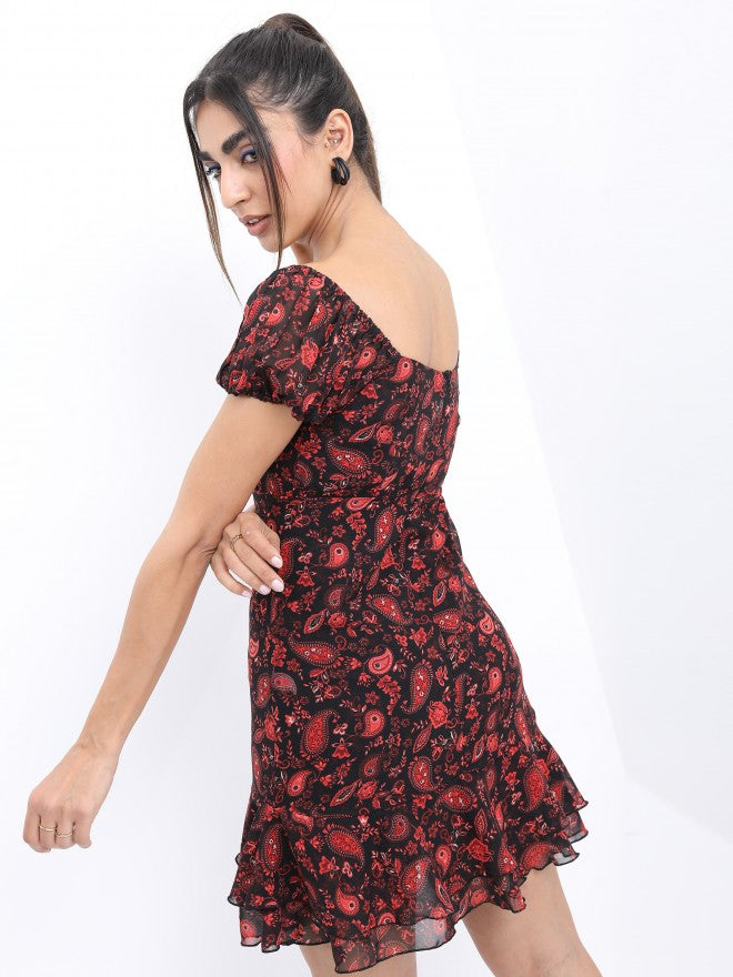 Tokyo Talkies Women Black Printed Mini Dress - Black - Image 3