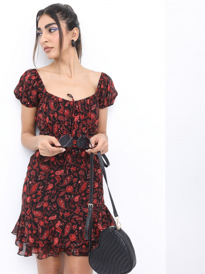 Tokyo Talkies Women Black Printed Mini Dress - Black - Image 4