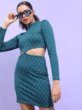 Tokyo Talkies Women Teal/Blue Jacquard Bodycon Dress - Teal - Image 1