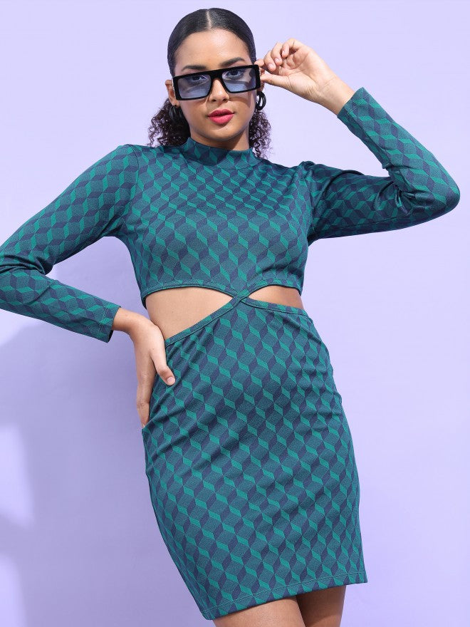 Tokyo Talkies Women Teal/Blue Jacquard Bodycon Dress - Teal - Image 4