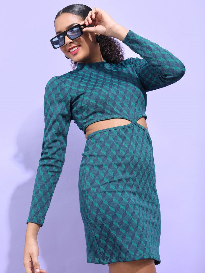 Tokyo Talkies Women Teal/Blue Jacquard Bodycon Dress - Teal - Image 6