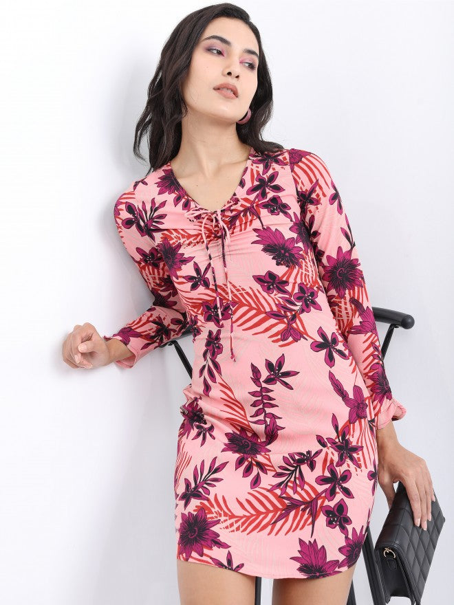 Tokyo Talkies Women Maroon Printed Mini Dress - Maroon - Image 1