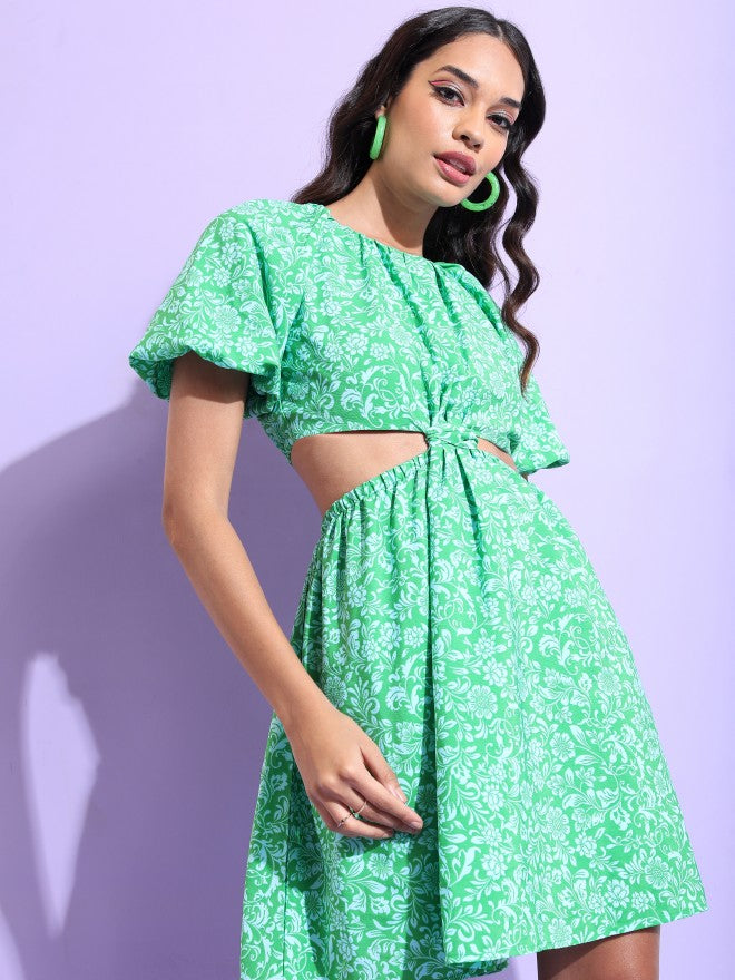 Tokyo Talkies Women Green Printed Fit & Flare Dress - Green - Image 6