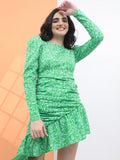 Tokyo Talkies Women Green Printed Flared Mini Dress - Green - Image 1