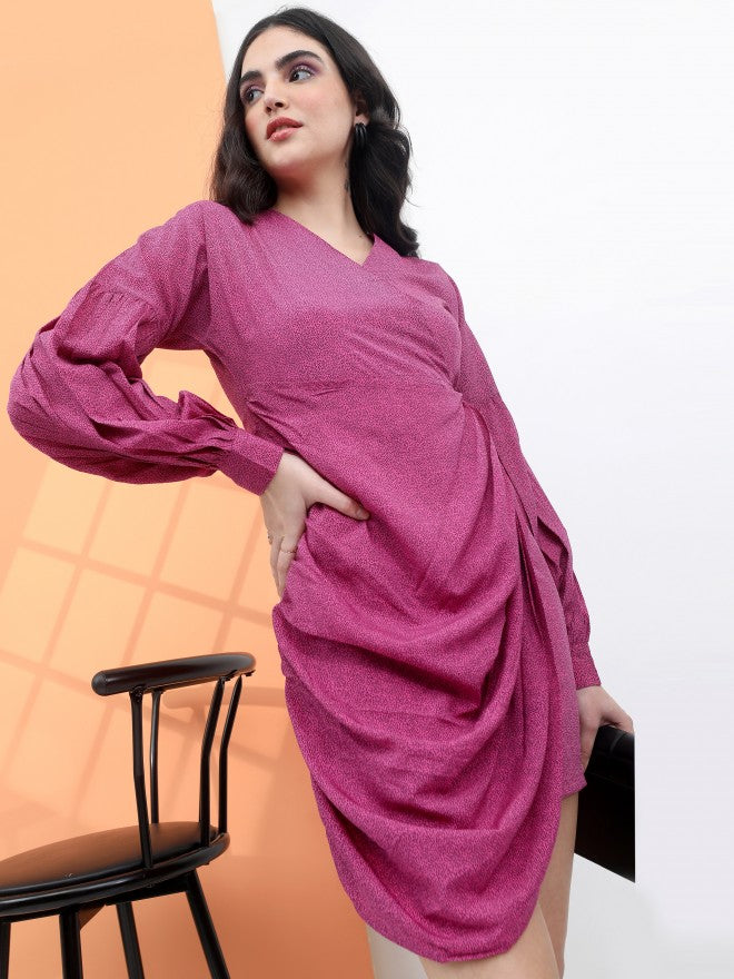 Tokyo Talkies Women Pink Printed Wrap Dress - Pink - Image 6