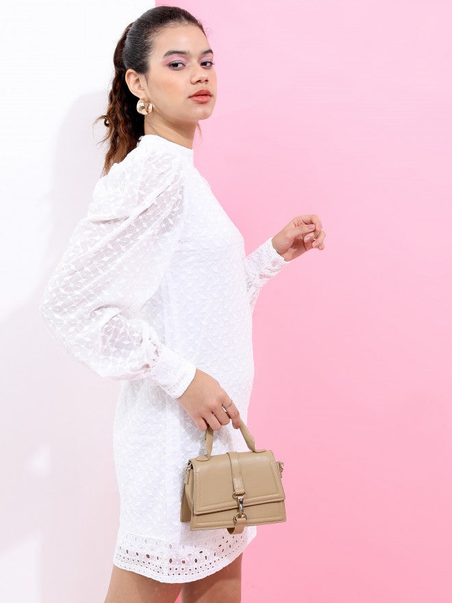 Tokyo Talkies Women Bright White Embroidered Baloon Sleeves Dress - White - Image 6