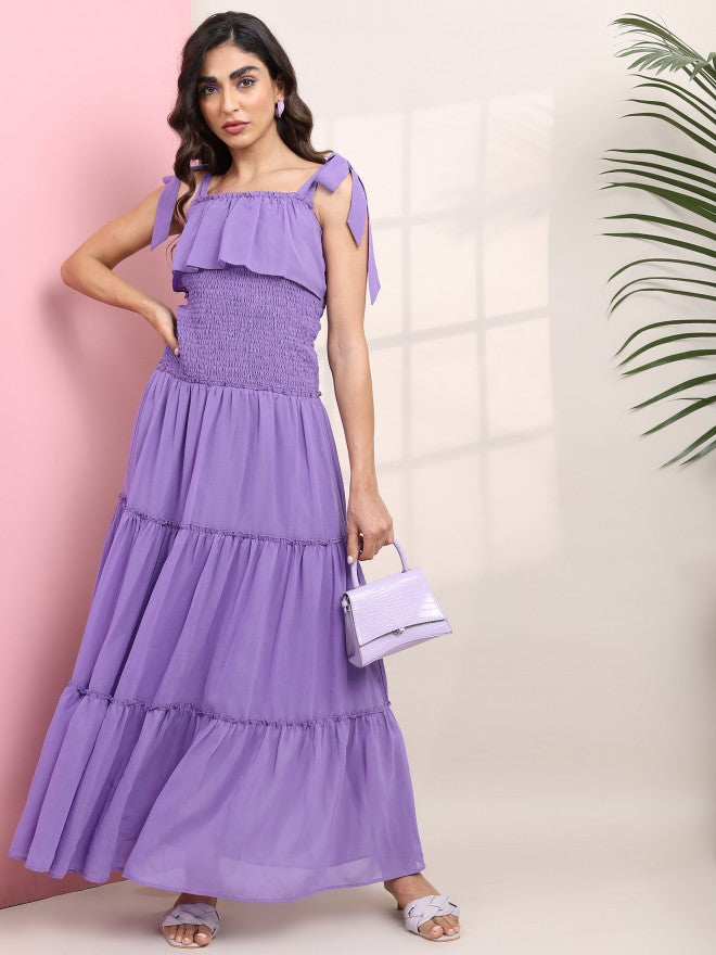 Tokyo Talkies Women Purple Printed Tiered Maxi Fit & Flared Dress - Purple - Image 2