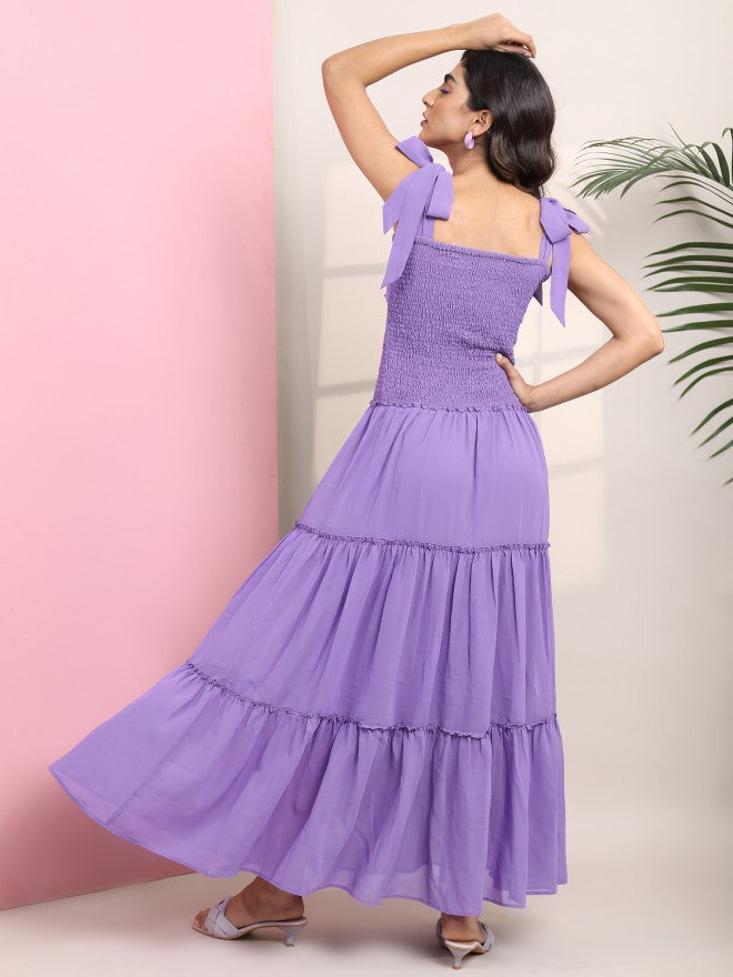 Tokyo Talkies Women Purple Printed Tiered Maxi Fit & Flared Dress - Purple - Image 3