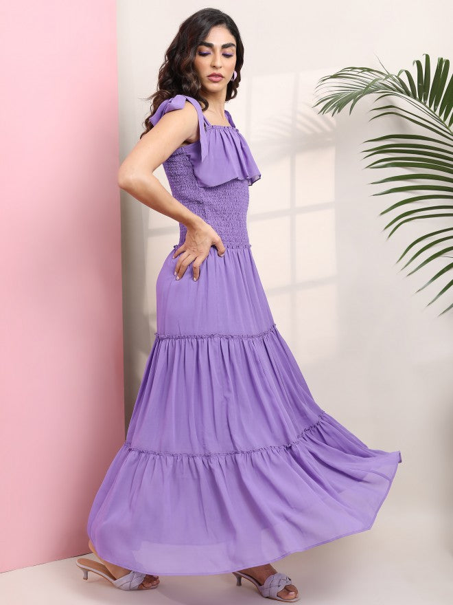 Tokyo Talkies Women Purple Printed Tiered Maxi Fit & Flared Dress - Purple - Image 5