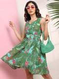 Tokyo Talkies Women Green Printed Fit And Flare Dress - Green - Image 1