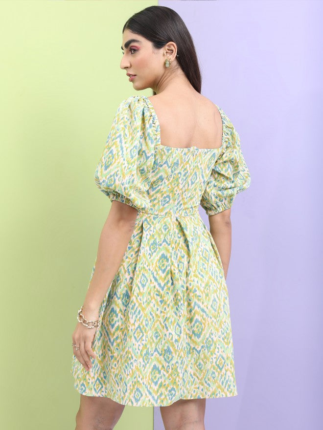 Tokyo Talkies Women Blue Printed Fit And Flare Dress - Blue - Image 3