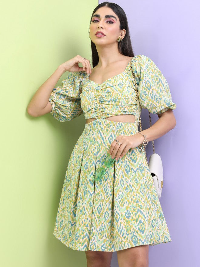 Tokyo Talkies Women Blue Printed Fit And Flare Dress - Blue - Image 4