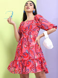Tokyo Talkies Women Red Floral Printed A-Line Dress - Red - Image 1