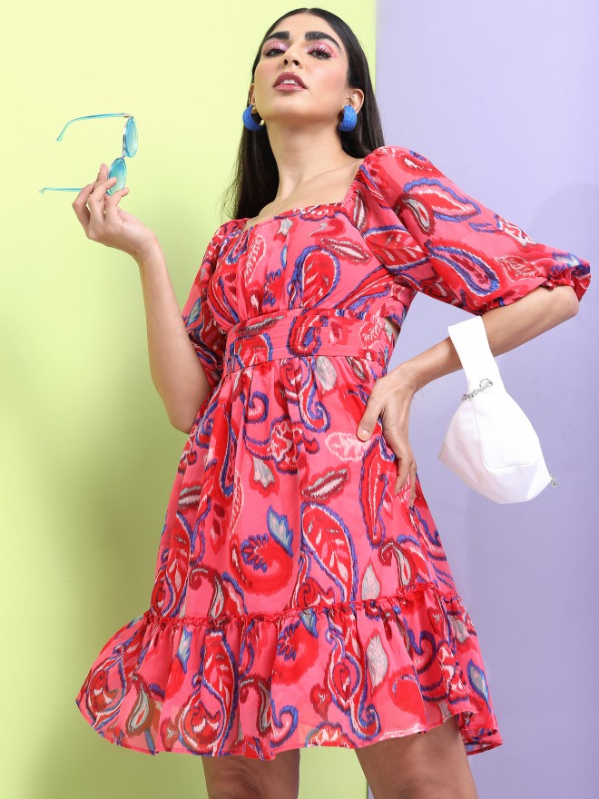 Tokyo Talkies Women Red Floral Printed A-Line Dress - Red - Image 1