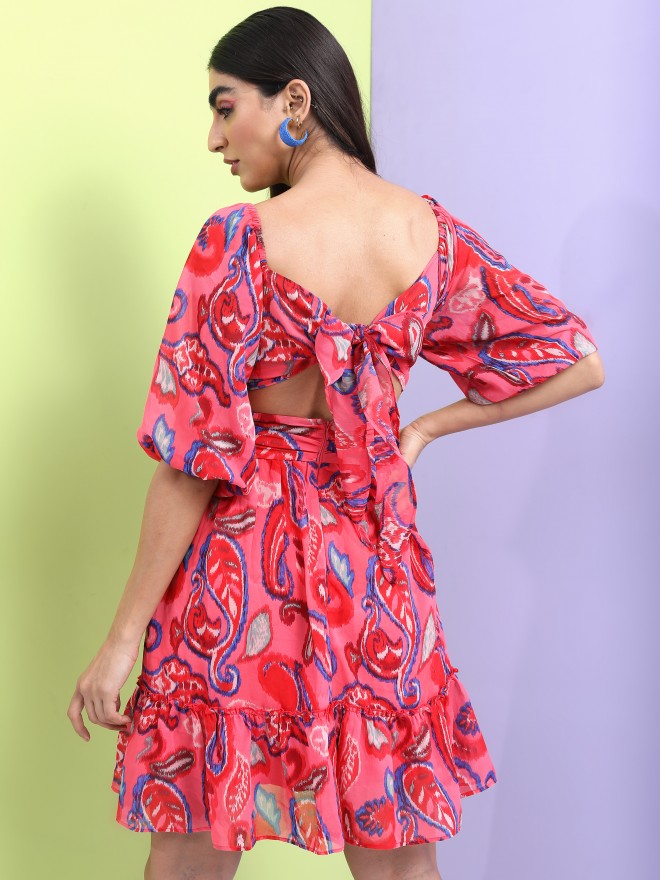 Tokyo Talkies Women Red Floral Printed A-Line Dress - Red - Image 3