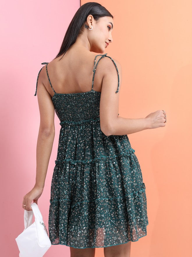 Tokyo Talkies Women Green Printed Fit And Flare Dress - Green - Image 3