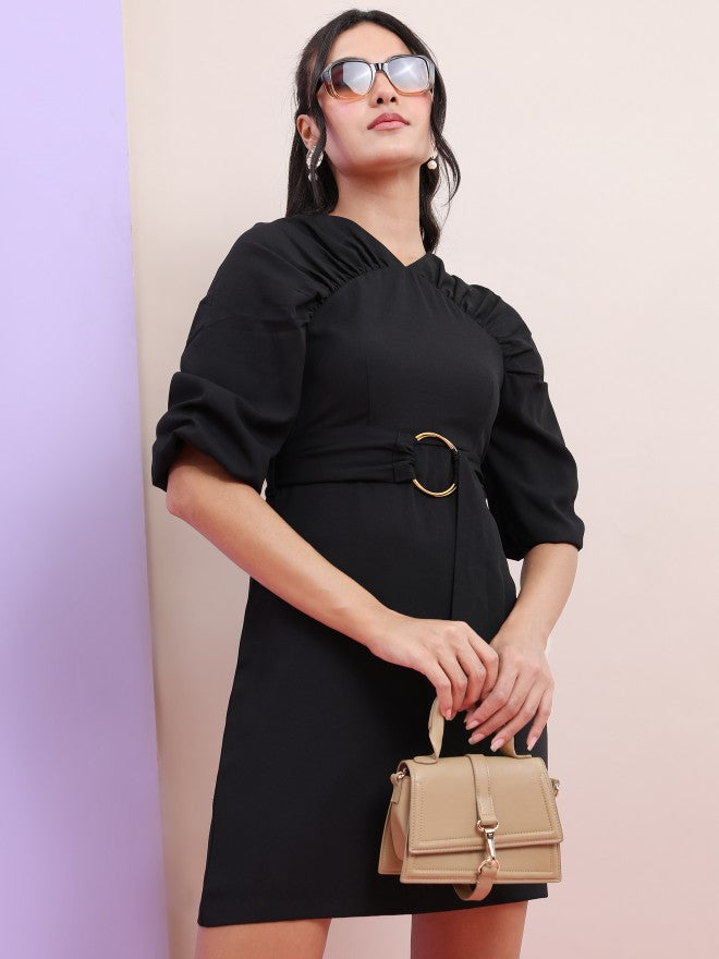 Tokyo Talkies Women Black Solid A-Line Dress - Black - Image 1