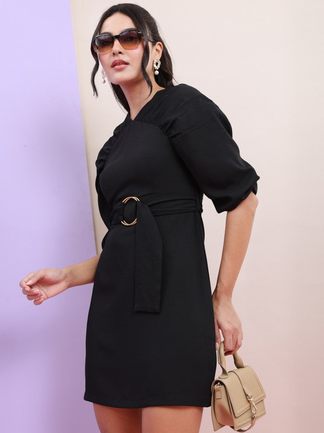 Tokyo Talkies Women Black Solid A-Line Dress - Black - Image 4
