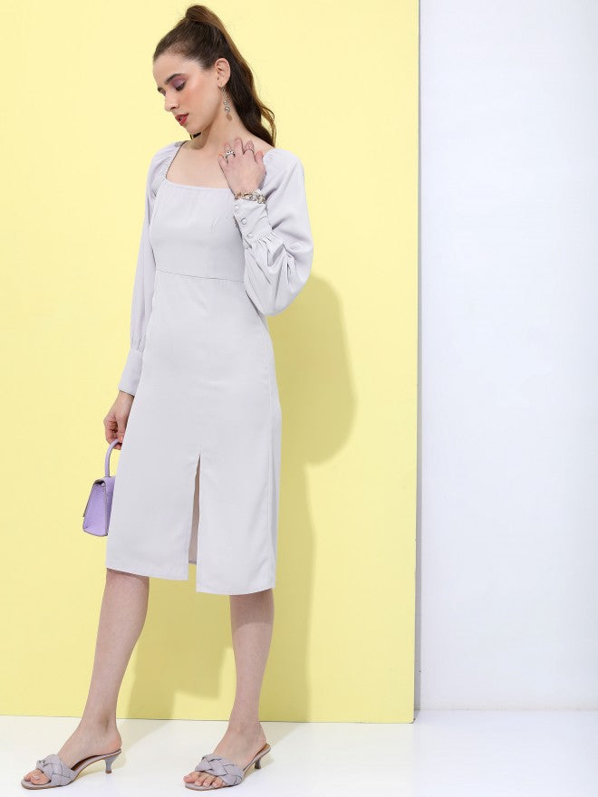 Tokyo Talkies Women Lilac Solid Midi Dress - Purple - Image 4