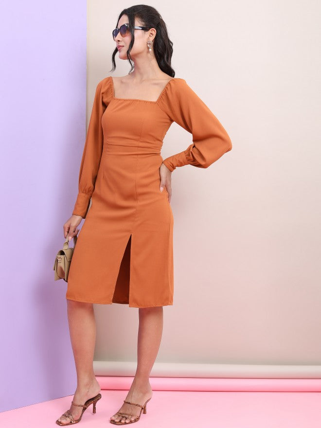 Tokyo Talkies Women Brown Solid Sheath Dress - Brown - Image 1
