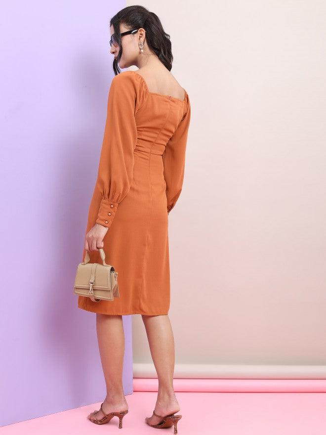Tokyo Talkies Women Brown Solid Sheath Dress - Brown - Image 3