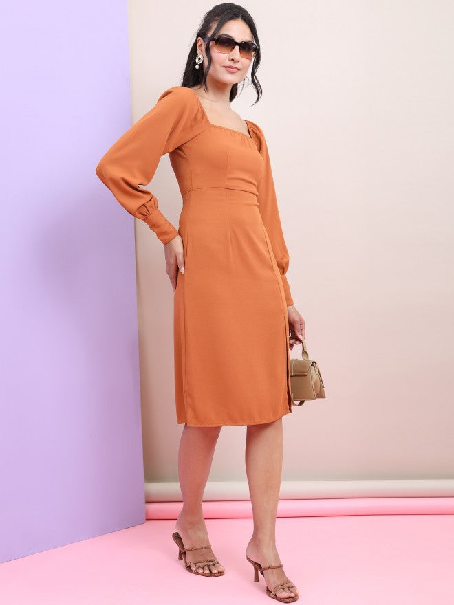 Tokyo Talkies Women Brown Solid Sheath Dress - Brown - Image 4