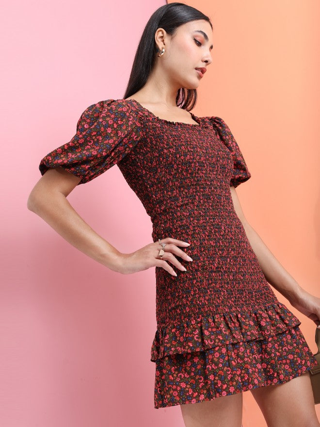 Tokyo Talkies Women Brown Floral Printed Fit & Flare Dress - Brown - Image 6