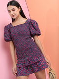 Tokyo Talkies Women Navy Blue Printed Drop-Waist Dress - Navy Blue - Image 1