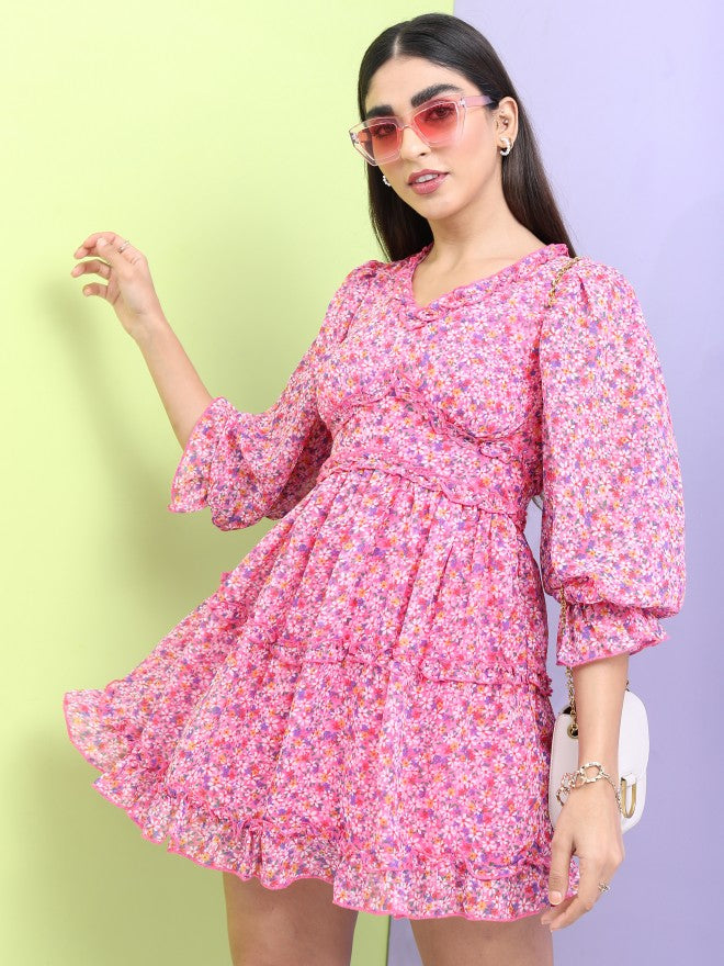 Tokyo Talkies Women Pink Printed A-Line Dress - Pink - Image 1