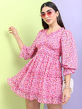 Tokyo Talkies Women Pink Printed A-Line Dress - Pink - Image 1