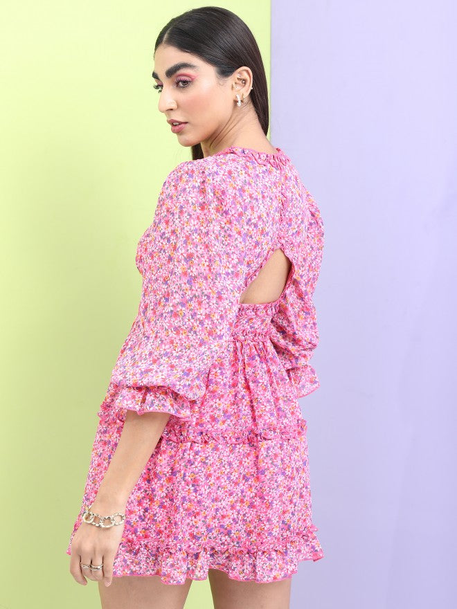 Tokyo Talkies Women Pink Printed A-Line Dress - Pink - Image 3
