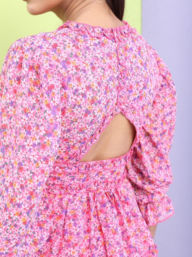 Tokyo Talkies Women Pink Printed A-Line Dress - Pink - Image 5