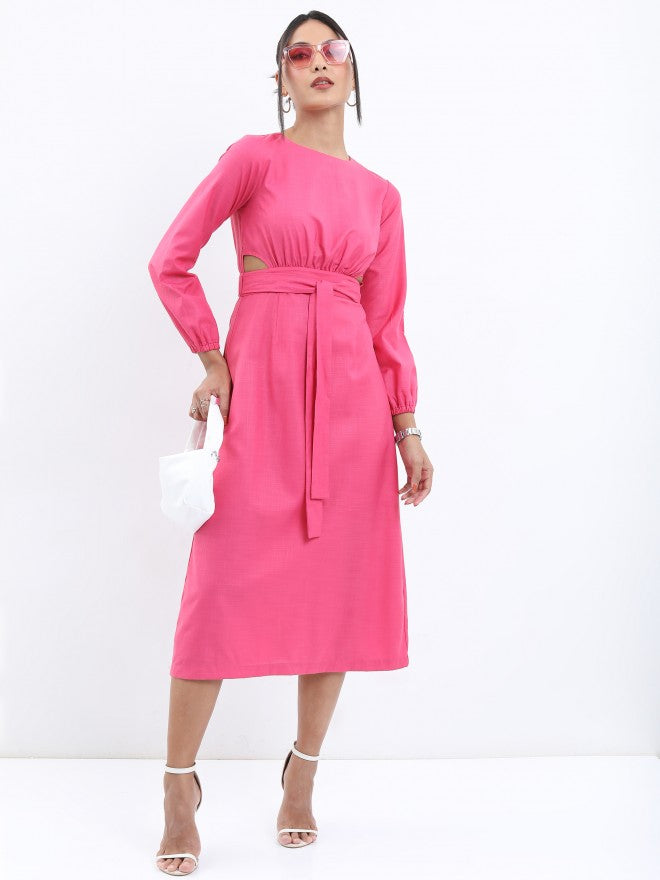 Tokyo Talkies Women Pink Solid A-Line Dress - Pink - Image 1