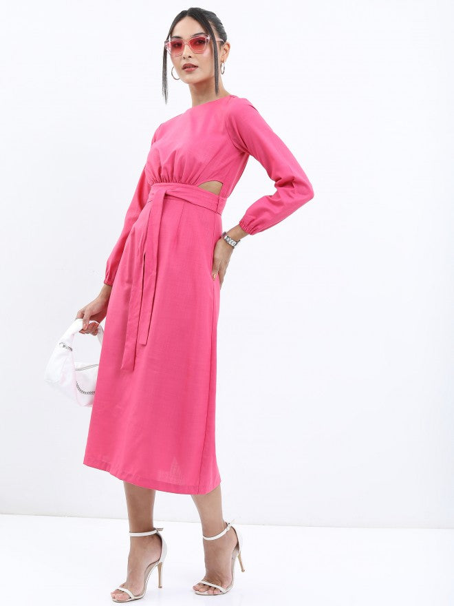 Tokyo Talkies Women Pink Solid A-Line Dress - Pink - Image 2
