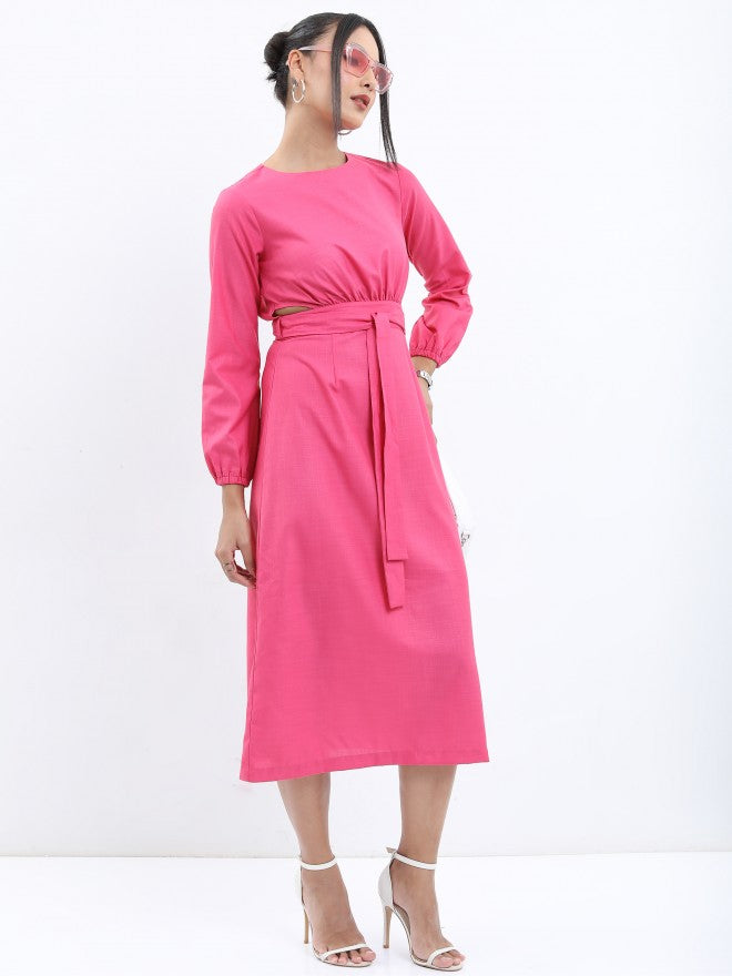 Tokyo Talkies Women Pink Solid A-Line Dress - Pink - Image 5