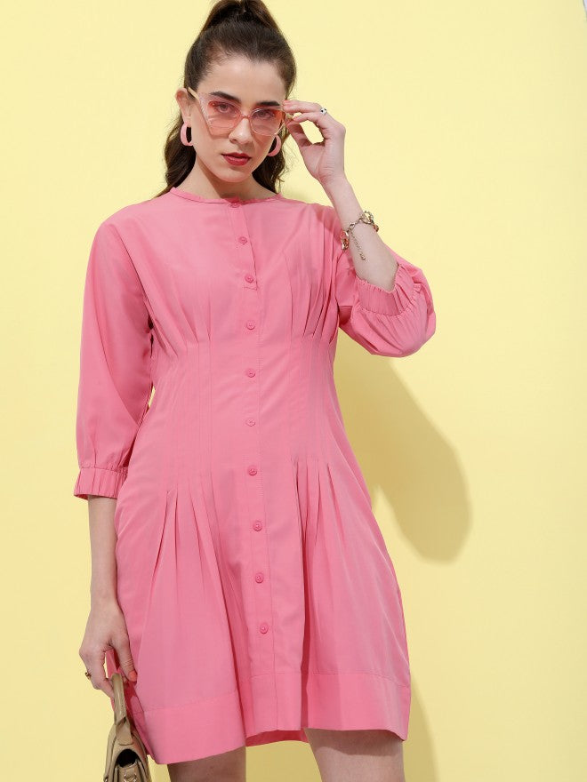 Tokyo Talkies Women Peach Solid Fit And Flare Dress - Peach - Image 1