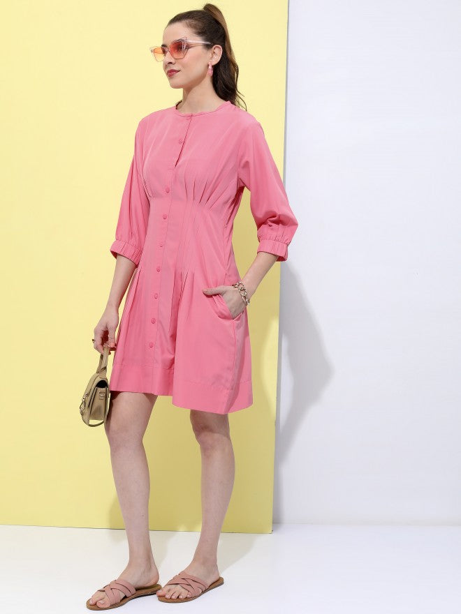 Tokyo Talkies Women Peach Solid Fit And Flare Dress - Peach - Image 2