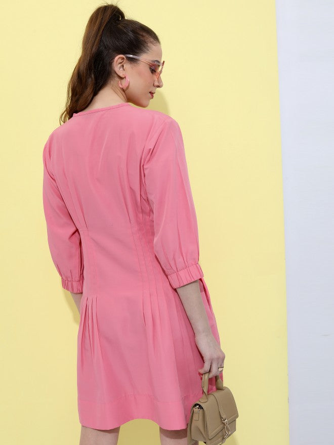 Tokyo Talkies Women Peach Solid Fit And Flare Dress - Peach - Image 3