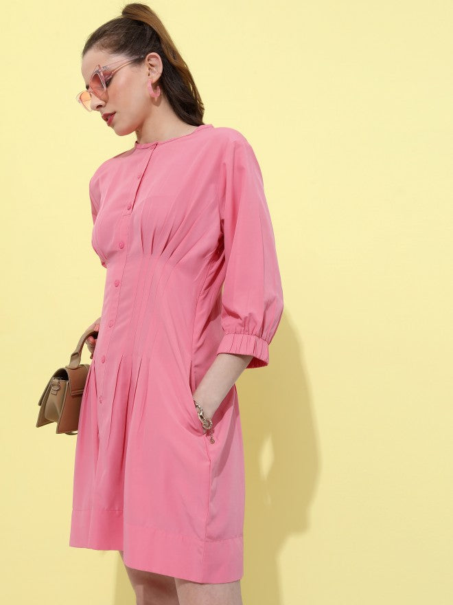 Tokyo Talkies Women Peach Solid Fit And Flare Dress - Peach - Image 4