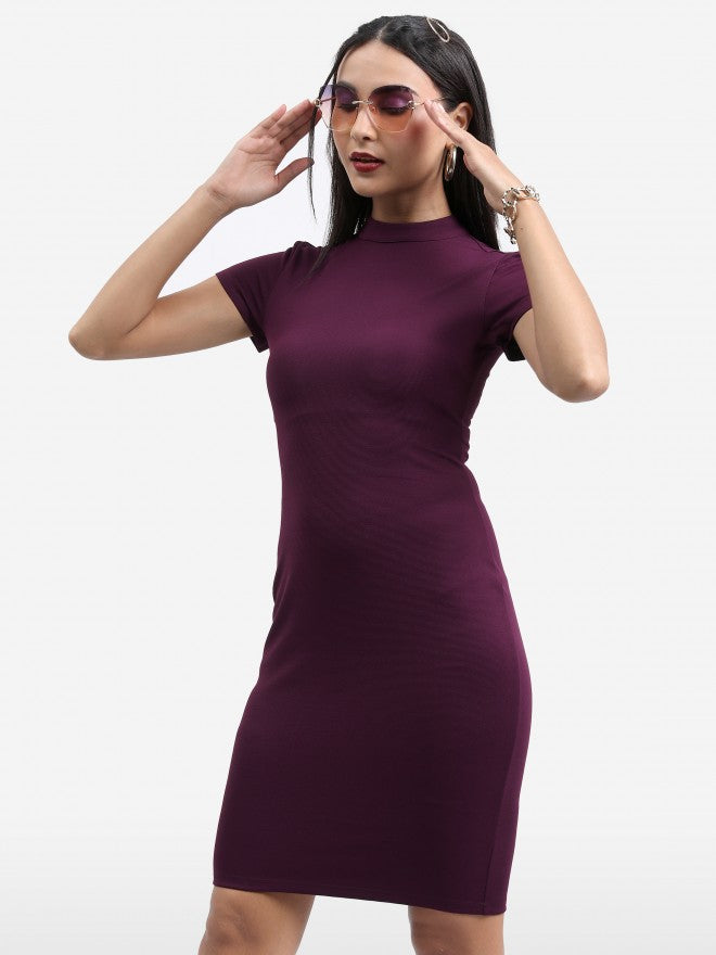 Tokyo Talkies Women Purple Solid Bodycon Dress - Purple - Image 4