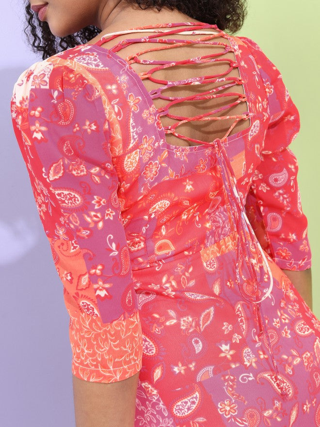 Tokyo Talkies Women Pink Printed A-Line Dress - Pink - Image 7