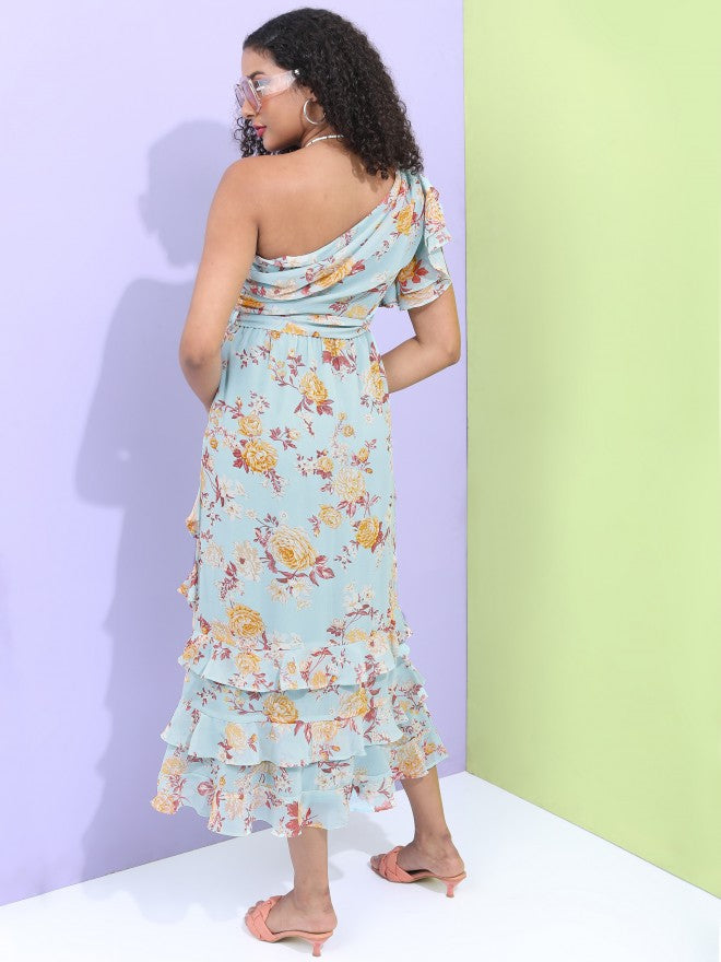 Tokyo Talkies Women Teal Printed Fit And Flare Dress - Teal - Image 3