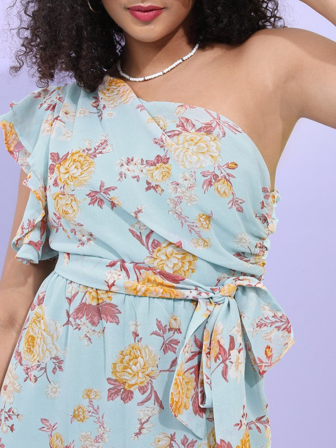 Tokyo Talkies Women Teal Printed Fit And Flare Dress - Teal - Image 4