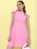 Tokyo Talkies Women Pink Solid Fit And Flare Dress - Pink - Image 1