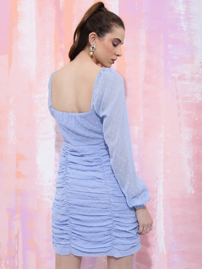 Tokyo Talkies Women Blue Solid Fit And Flared Dress - Blue - Image 3