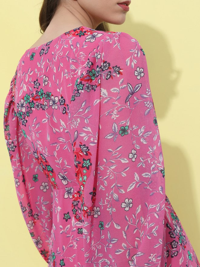 Tokyo Talkies Women Pink Printed Fit And Flare Dress - Pink - Image 5