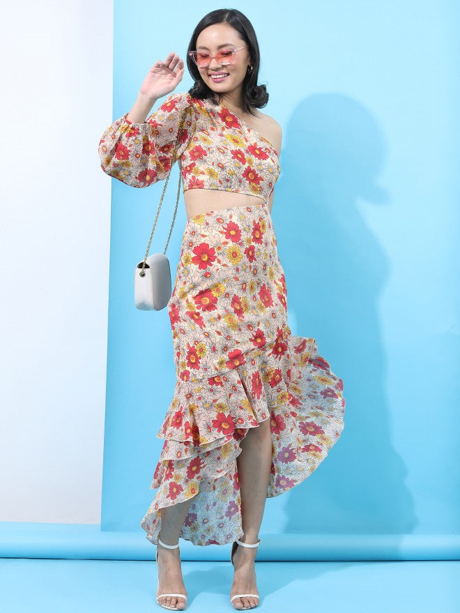 Tokyo Talkies Women Red Printed Fit And Flare Dress - Red - Image 1